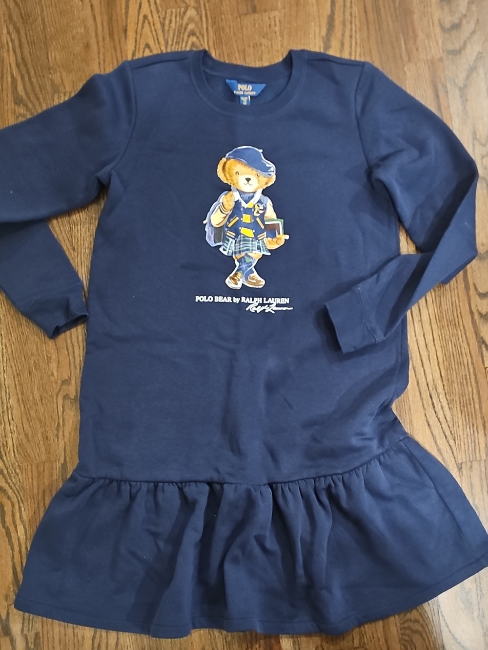 Polo by Ralph Lauren Navy Bear Ruffle Hem Sweater Dress